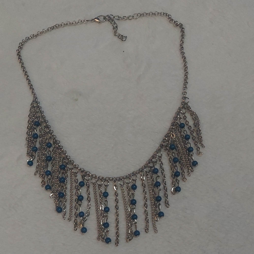 6/$10 Chic Silver Necklace with Blue Accents